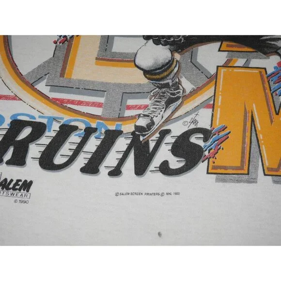 Vintage 1990 Cam Neely Salem Sportswear Boston Bruins Caricature T-Shirt Small - Picture 3 of 8